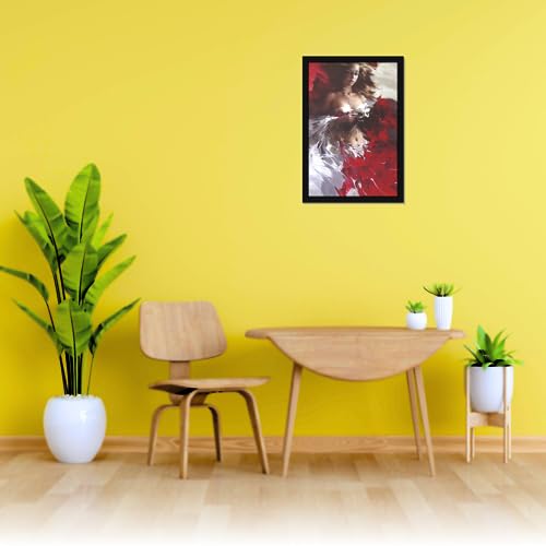 Image of Mad Masters Pretty Girl Painting in Red and White Beautiful Woman Painting Photo Frame for Living Room, Bedroom, Home Decor and Wall Decoration (MM 1865, 45.7L x 30.5W cm, Canvas, With Plexi Glass)