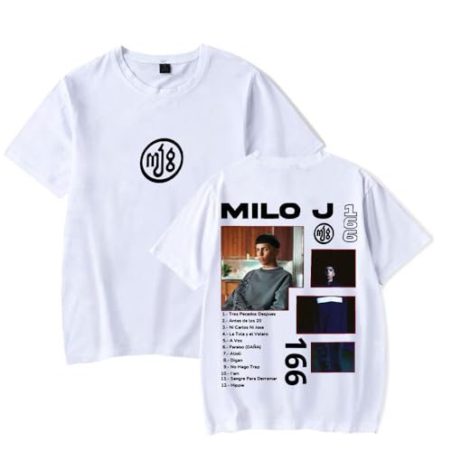 Milo J Camiseta Milo J 166 Album Mujer Hombre Casual Cuello Redondo Manga Corta Retro Tee, blanco, XL