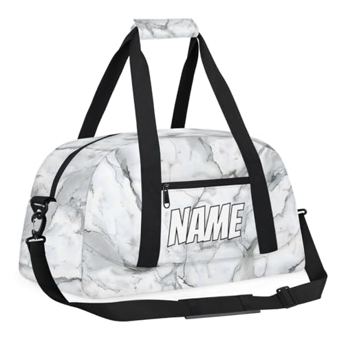 Personalized Custom Gym Bag for Women Men Carry on Marble Print Travel Duffel Tote Grey White Overnight Workout Weekender Bag2