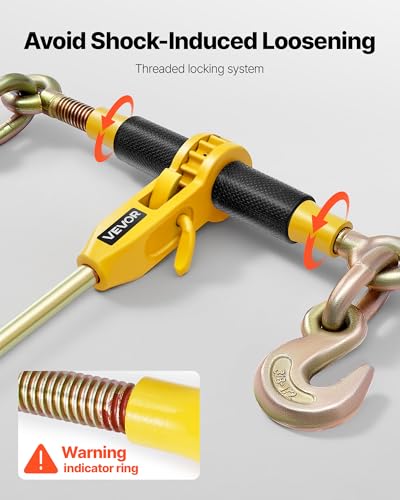 Image of VEVOR Ratchet Chain Binder, 3 /8 in x 20 ft G80 Chains, 9200 lbs Working Load of Ratchet Load Binder, Chains and Binders Set, Tie Down Hauling Chain Binders for Hauling, Towing, Logging, Lifting