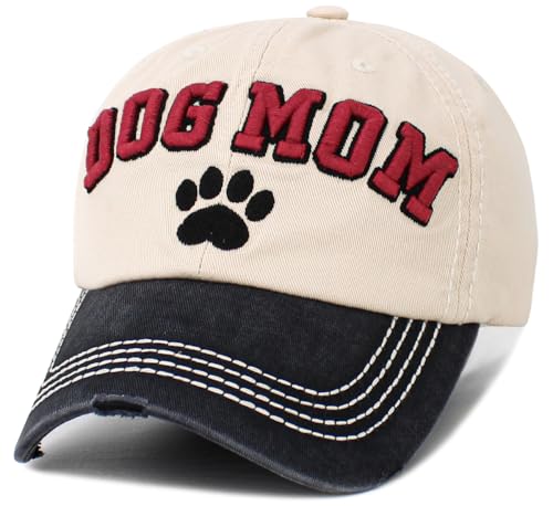 Image of KBETHOS Dog Cat Mom Dad Theme Womens Baseball Cap Distressed Vintage Unconstructed Embroidered Patch Hat