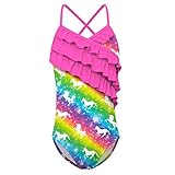 Child Girls One Piece Swimsuit Size 6-7 Colorful Rainbow Unicorn Swimwear Cute Bathing Suit for Beac
