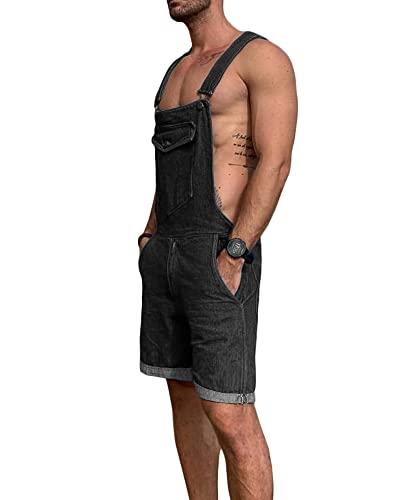 Karlywindow Mens Denim Bib Overall Shorts Loose Fit Summer Walk Shorts Above Knee Length Shortalls Jumpsuit Rompers #TOP1