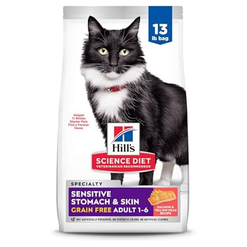 Hill's Science Diet, Grain Free Dry Cat Food, Adult, Sensitive Stomach & Skin, Salmon & Yellow Pea Recipe, 13 lb. Bag Cover