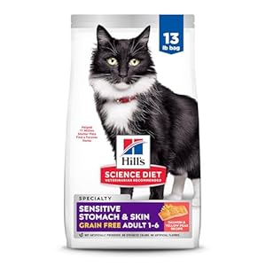 Hill’s Science Diet Adult Sensitive Stomach & Skin Grain Free Dry Cat Food, Salmon & Yellow Pea Recipe, 13 lb Bag