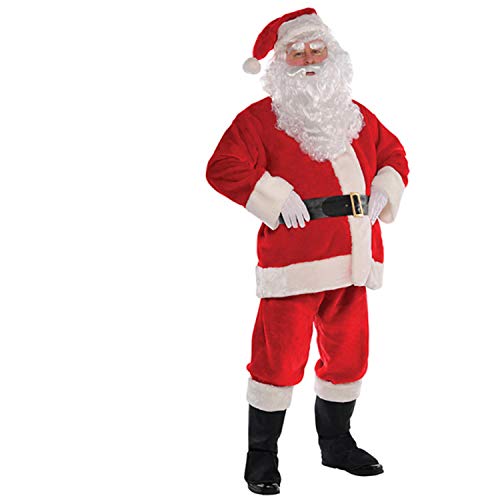 amscan Mens Deluxe Regal Plush Santa Claus Costume Father Christmas Suit Fancy Dress (Chest: 38 - 40), Red
