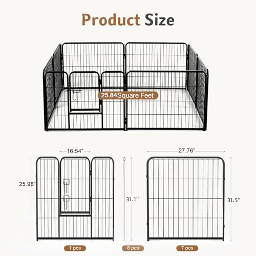 Image of DUMOS Dog Playpen 32 Inch 8 Panels Indoor Outdoor Metal Pet Fence | Foldable Dog Play Pen with Door, Portable Exercise, RV Camping, Puppy Small Medium Dogs