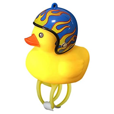 Bike Bell Head Light, fasloyu Shining Duck Bicycle Horn with Bike Light, Squeeze Horn Loud Quack Sound, Cycling Light Cute Rubber Duck Toy for Toddler Kids Girls Boys Adult (Yellow, Blue Flame Helmet) Cover