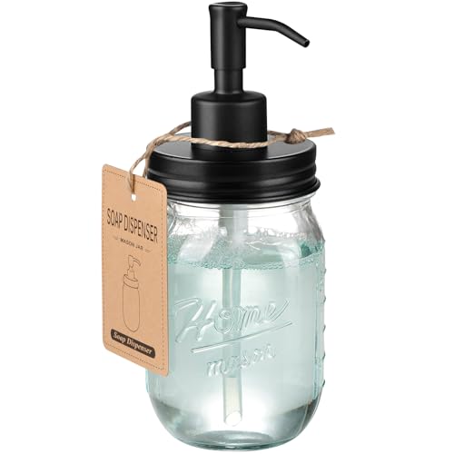 SheeChung Glass Mason Jar Soap Dispenser Black Stainless Steel Pump Lid