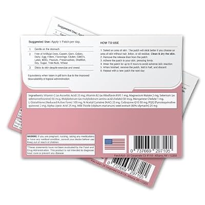 PatchAid Glutathione Plus Topical Patch | 100mg L-Glutathione with Milk Thistle, VIT C, Selenium, and Coenzyme Q10, Antioxidant and Liver Function Support, 8-Hour Wear & Slow Release, 30 Day Supply