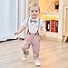 CARETOO Baby Suits For Boys Baby Boy Outfits Baby Tuxedo Dress Shirt/Bowtie/Suspender Pants Set Pink 6-12months