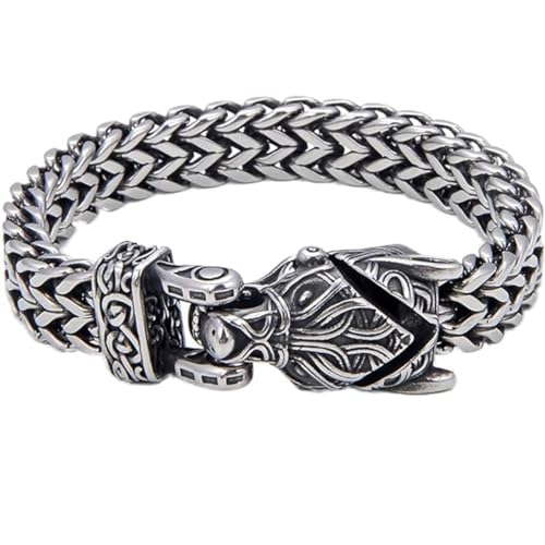 Wolf Bracelet for Men, Norse Wolf Head Bracelet, Vikings Jewelry 316L Stainless Steel Bracelet Men's Mesh Chain, Nordic Jewelry