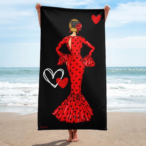 IllustrArte Toalla de Playa Maria Vestido Rojo, Vibrante y acogedora, tamaño de 76 cm x 152 cm