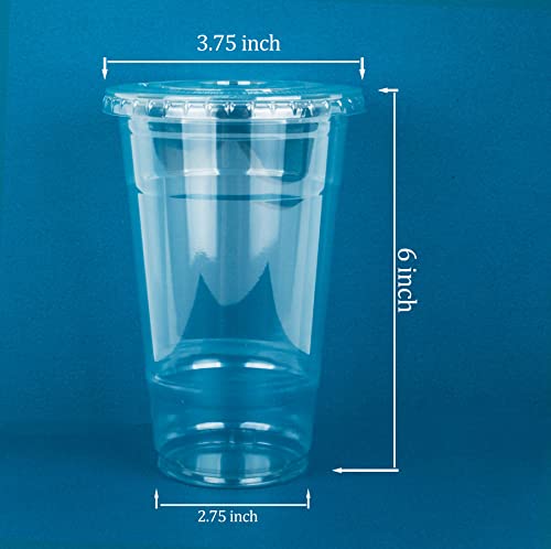 Image of Golden Apple Cup series, 24oz-50sets Clear Plastic cups with Flat lids no hole, BPA Free