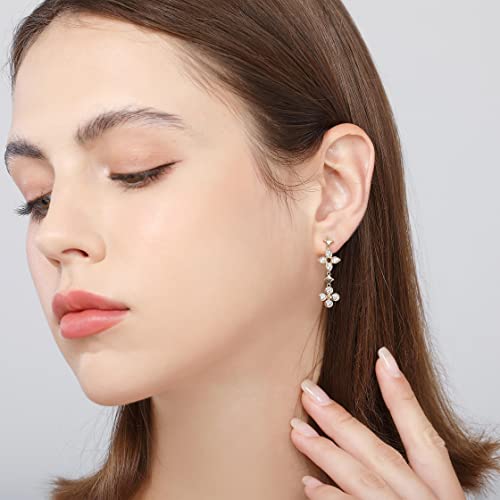 Frwiskp Womens Gold Drop Dangle Earrings, 18K Gold Plated 925 Sterling Silver posts Premium Trendy Cubic Zirconia Dangle Earring, Floral Drop Earring, Hypoallergenic Jewelry, Gifts for Womens, Yellow - Image 3