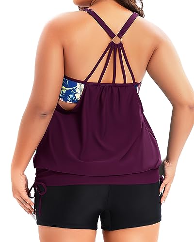 Image of Holipick Plus Size Tankini Swimsuits for Women Two Piece Tummy Control Bathing Suit Blouson Tankini Top with Shorts