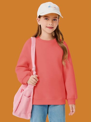 Image of Haloumoning Girls Oversized Crewneck Sweatshirts Kids Fleece Pullover Tops