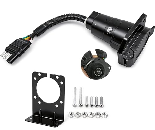 New Sun 4 Pin to 7 Pin Trailer Adapter 4 Way Flat to 7 Way Round RV Trailer Blade Socket Adapter with Mounting Bracket