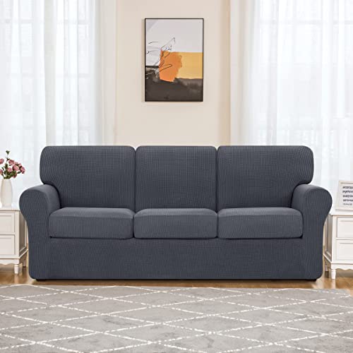 Subrtex 5 Piece Loveseat Cover Bundles 7 Piece Sofa Cover Stretch Couch Slipcover With Separate Backrest Covers And Cushion Covers Slipcover Sets For Living Room（Medium+Large,Gray） #TOP2