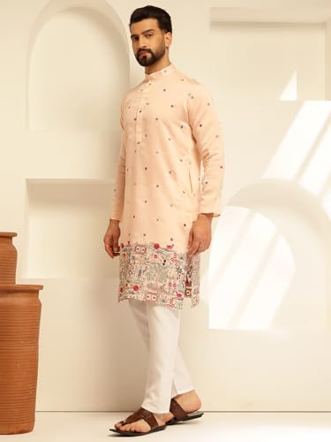 Image of SOJANYA (Since 1958 Men's Festive Cotton Silk Designer Kurta with Daman Embroidered Detailing | Perfect for Navratri, Diwali & Special Occasions