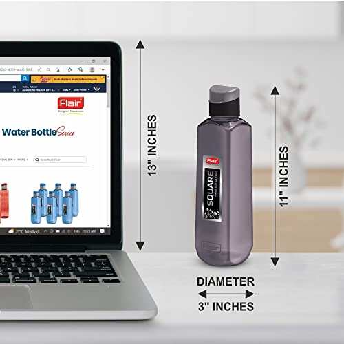 Image of FLAIR Square PET Water Bottles With Fliptop Lid Set of 6 Pcs 1000 ML (GREY)