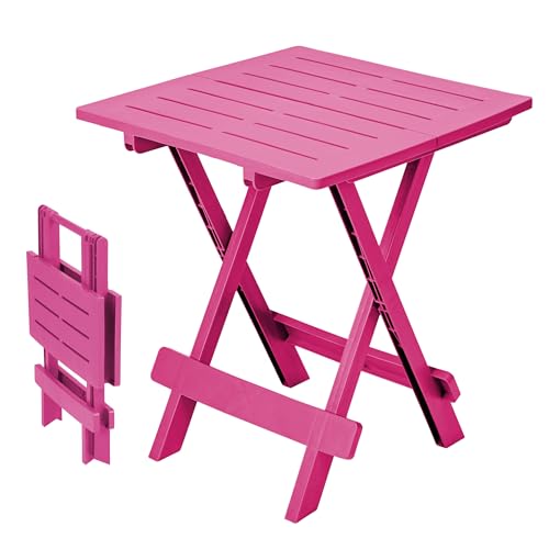 Spetebo Adige Table pliante en plastique 45 x 43 cm – Rose – Table d'appoint de jardin pliable – Table d'appoint, table de camping, table à thé, table...