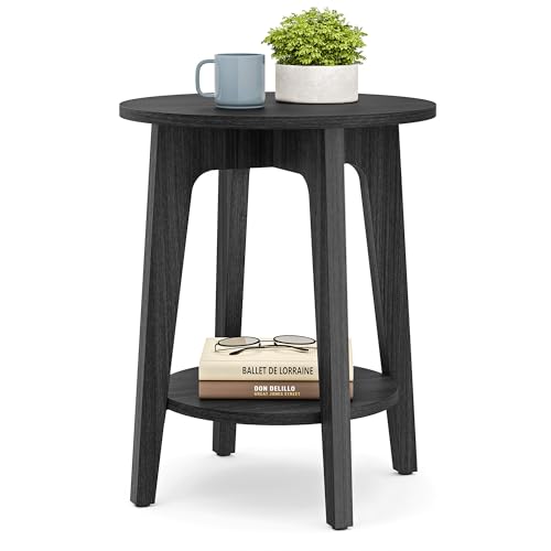 Image of VASAGLE MAEZO Collection - Side Table, 2-Tier Small Round End Table, Nightstand with Tapered Legs, Curved Transitions, for Small Spaces, Living Room, Bedroom, Charcoal Gray ULET283T22