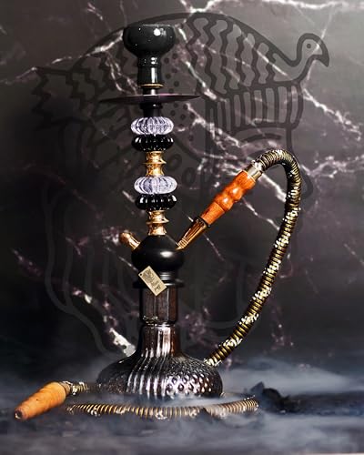 Image of Russian Hookah, 40.6 cm Height, Black Glass with Crystal and Gold Accents