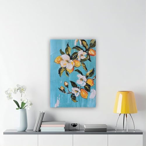Impression sur toile abstraite fleurs blanches et citron UTGN 60x90 cm