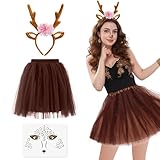 Sranin Karneval Kostüm Damen, Haarreif mit Reh...