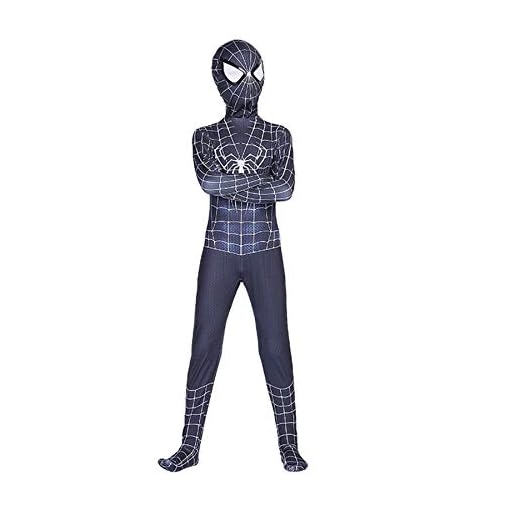 LQ-ZHUOJIAO Spiderman Miles Morales dräkter, unisex, barn, vuxna, 3D-tryck, helkropp, cosplay, dräkt, kroppsdräkt för halloween, karnevaldräkt, svart – barn L (125 ~ 135 cm)