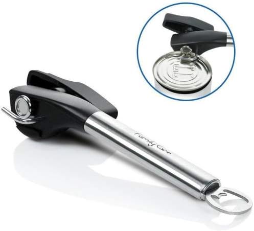 iLOME Professional Safety Can Opener Manual Stainless Steel Smooth Edge Easy Turn Knob and Dual Use Type Handle (Black)
