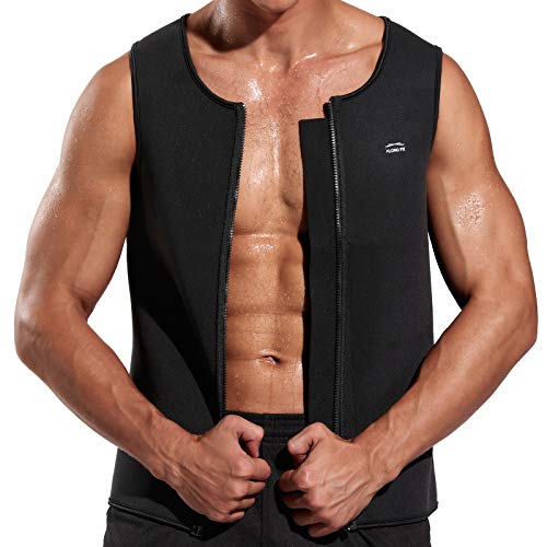 ALONG FIT Sweat Vest for Men with Zipper Waist Trainer Vest Workout Vest Sweat Sauna Vest Heat Trapping