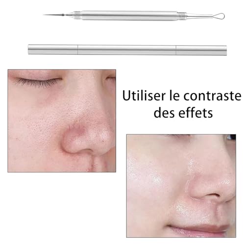 fKiZanthene Extracteur Point Noir avec Aiguilles Fines en Acier et Aluminium, Tire Comedon Double Tête à Capuchon, Outil Portable pour Nettoyage de la Peau et Soins du Visage – vue 4