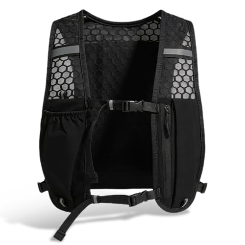 GYIOFAI Gilet de course noir pour homme et femme, sac à dos de course réfléchissant réglable avec poche, sac à dos léger, cadeau de course à pied, marathon, cyclisme, trailrunning, randonnée (noir)