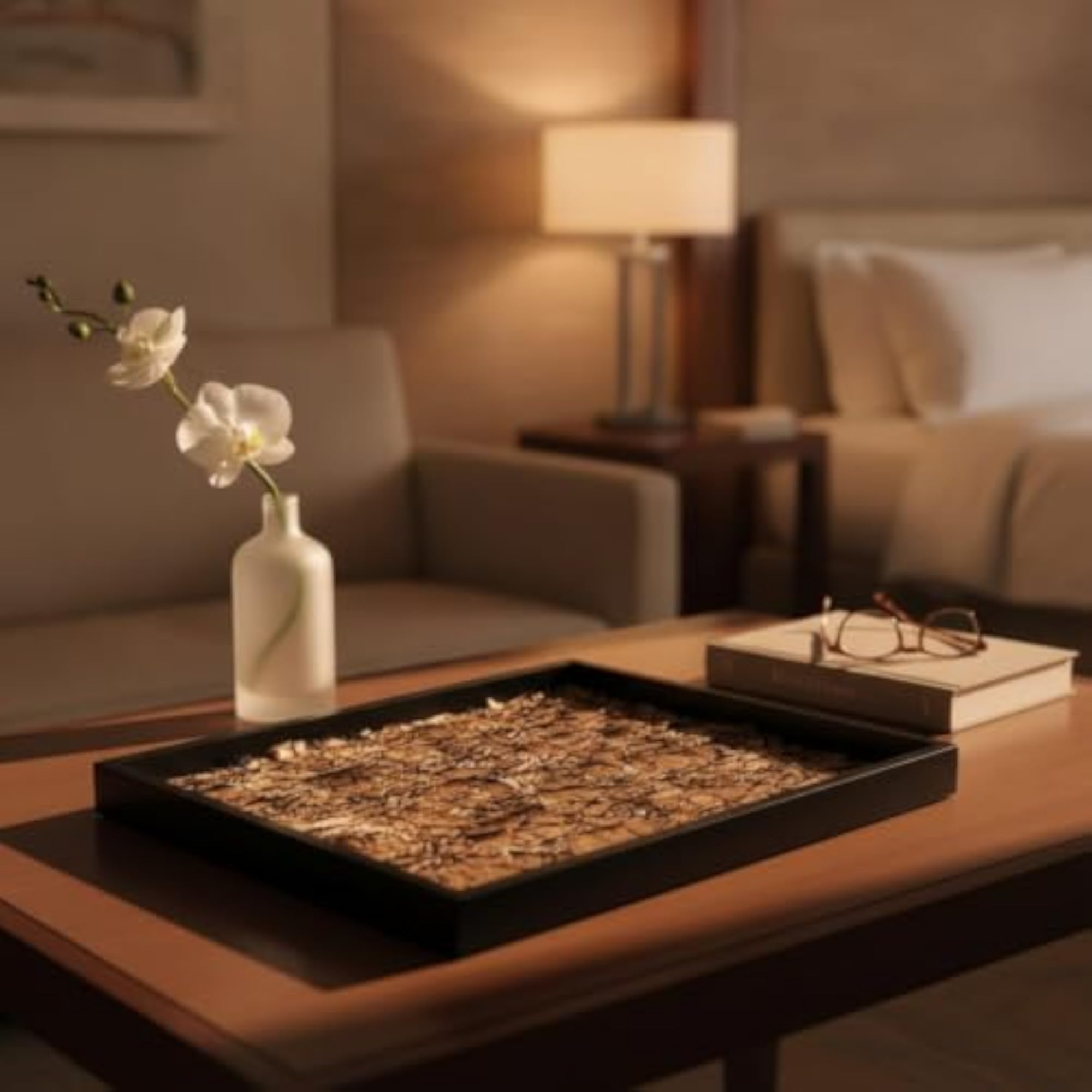 Black and Brown Rectangular Faux Hair Textured Display Tray