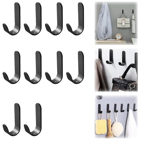 JIALTO Stainless Steel 10 Pcs Self-Adhesive Waterproof Stainless Wall Hooks, Heavy-Duty Wall Hangers for Bathroom & Kitchen - No Drill Needed, Strong Hold for Coats and Towels (L Hook), Black (B0CP251SLV) Amazon Price History, Amazon Price Tracker