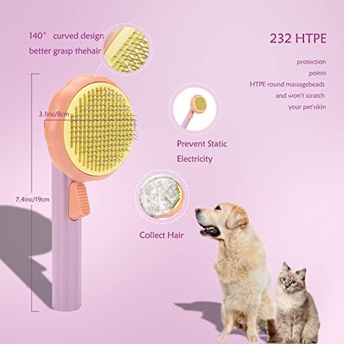 Pet Pumpkin Brush Self Cleaning Slicker Brush for Dogs Cats Puppy Rabbit Pet Grooming Brush Tool Gently Removes Loose Undercoat Dog Grooming Brush for Short & Long Haired (Purple)