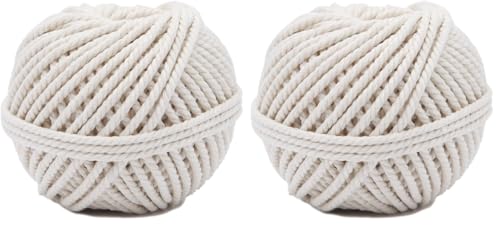 Ficelle Coton torsadée Ø 2mm ±40m, Coloris Ecru, Idéal pour macralé, Bricolage, Jardinage (Lot de 2)