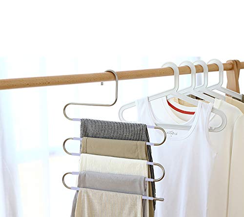 Devesanter Pants Hangers Space Save Non-Slip 6 Pack S-Shape Trousers Hangers Stainless Steel Clothes Hangers Closet Storage Organizer For Pants Jeans Scarf Hanging Purple #TOP6