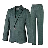 LOLANTA Kids Tweed Check Suit, 2-Piece Boys Wedding Party Outfits Jacket and Trousers, Prom Occasionwear, Green, 11-12 Years, 160