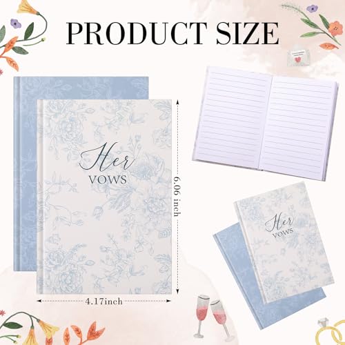 Image of Engrowtic Set of 2 Wedding Vow Books His and Hers (6.06x4.17) Premium Wedding Keepsake Essentials Elegant Bridal Shower Engagement Ceremony Gift for Bride Groom(Blue,Floral)