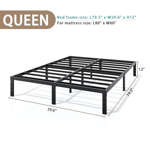 Image of LUMUNANCE Metal Bed Frame Queen Size - 12 Inch Heavy-Duty Queen Platform Bed Frame No Box Spring Needed, Easy Assembly, Noise-Free, Sturdy Mattress Foundation, Underbed Storage Space