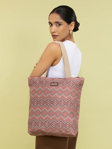 Image of ZOUK Ivy Tote Bag for Women | Handcrafted Jute Khadi with Vegan Leather Handles | Lightweight, Foldable & Travel-Friendly Everyday Carry Bag |