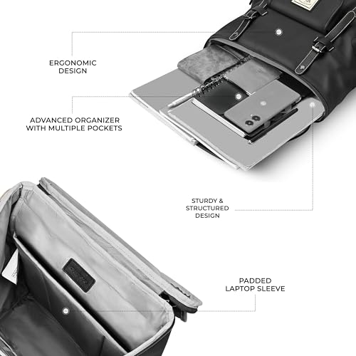 Image of Gear Classic 16.5 inch /21L Medium Water Resistant Faux Leather Anti Theft Knapsack | Laptop Bag | Casual Bag | Travel Bag for Men /Women (Black - Black)