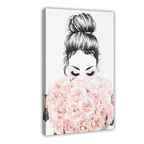 Poster romantique pour mur vide - Toile aquarelle rose décoration salon 50x76cm