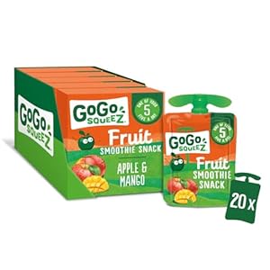 GoGo squeeZ Apple Mango Fruit Smoothie Snack,100% Real Fruit Blend, 20 x 90g Pouches, Snack for Kids & Adults, Gluten-Free, Vegan, No Added Sugar, School Lunchbox Friendly, On-the-Go Snacking