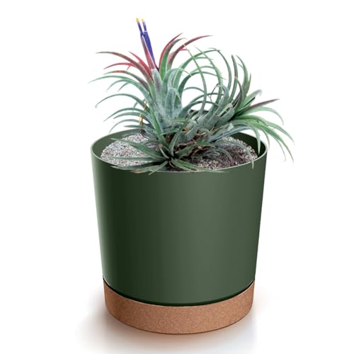 Blumentopf mit Untersetzer ECO, Übertöpfe für Zimmerpflanzen, Pflanzkübel, Übertopf Kompakt, 20 cm Durchmesser, Elegantes Design für Innen- und Außenbereich (Grün, 200)