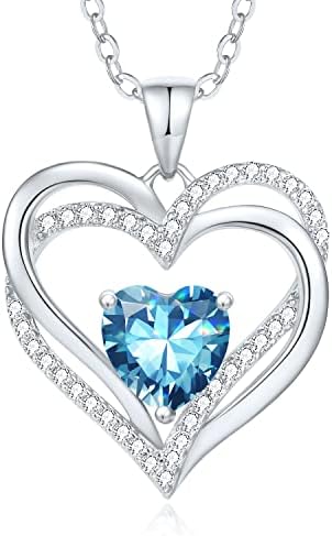 CDE Heart Necklaces for Women 925 Sterling Silver Birthstone Pendant Necklace Anniversary Birthday Christmas Valentine Mothers Day Jewellery Gifts for Mum Women Girls Her Sister