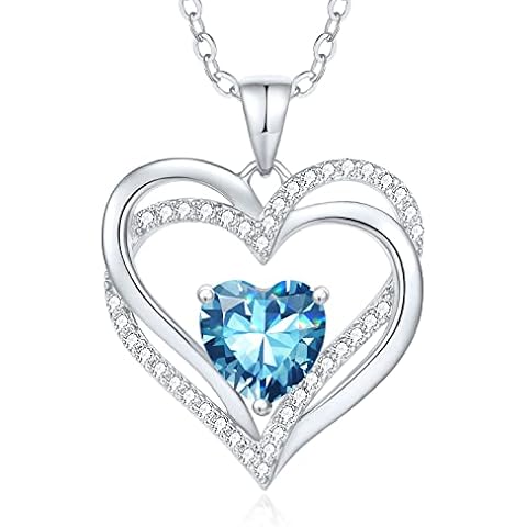 CDE Heart Necklaces for Women 925 Sterling Silver Birthstone Pendant Necklace Anniversary Birthday Christmas Valentine Mother’s Day Jewellery Gifts for Mum Women Girls Her Sister Cover